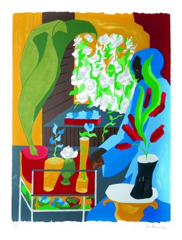 Jacob Lawrence, Supermarket Flora, Silkscreen on paper, Overall: 38 x 30 x 2 1/4 in. (96.5 x 76.2 x 5.7 cm), Courtesy of the Foundation for Art and Preservation in Embassies, Washington, D.C.