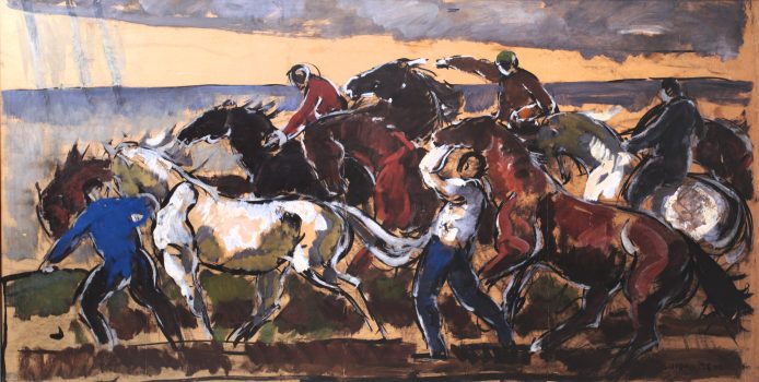 Gifford Beal, Horses Against the Sea, Gouache on paper, Overall: 18 1/2 x 36 1/2in. (47 x 92.7cm), Collection of Art in Embassies, Washington, D.C.; Gift of the Estate of Gifford Beal, Courtesy of Kraushaar Galleries, New York, New York
