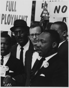 Rowland Scherman, Dr. Martin Luther King, Jr. speaking at the Civil Rights March on Washington, D.C. 28 August 1963, Photograph, Overall: 21 x 17 1/2 x 1 1/2 in. (53.3 x 44.5 x 3.8 cm), Collection of Art in Embassies, Washington, D.C.; Courtesy of the U.S. National Archives and Records Administration, ARC 542069/306-SSM-4D(107)16