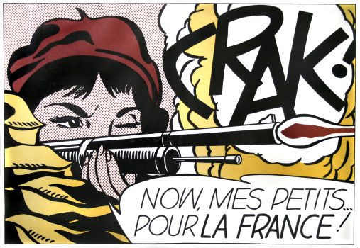 Roy Lichtenstein, Crak! Now, Mes Petits...Pour La France!, Color offset lithograph, Overall: 28 1/2 x 36 1/4 x 1 1/2 in. (72.4 x 92.1 x 3.8 cm), Collection of Art in Embassies, Washington, D.C.; Gift of Mr. and Mrs. Philip Berman