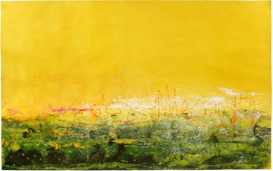 Helen Frankenthaler, Saturday's Colors, Acrylic on paper, unframed 60 × 95 3/4in. (152.4 × 243.2cm); framed 64 7/8 × 100 5/8 × 2 3/16in. (164.8 × 255.6 × 5.5cm), Courtesy of the Helen Frankenthaler Foundation, New York, New York