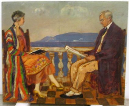 Gifford Beal, Man and Woman Seated on Veranda, Oil on board, Overall: 20 x 24in. (50.8 x 61cm), Collection of Art in Embassies, Washington, D.C.; Gift of the Estate of Gifford Beal, Courtesy of Kraushaar Galleries, New York, New York