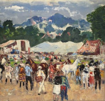 Gifford Beal, Outside the Fairground, Oil on canvas, Overall: 27 3/4 x 28 1/2in. (70.5 x 72.4cm), Collection of Art in Embassies, Washington, D.C.; Gift of the Estate of Gifford Beal, Courtesy of Kraushaar Galleries, New York, New York