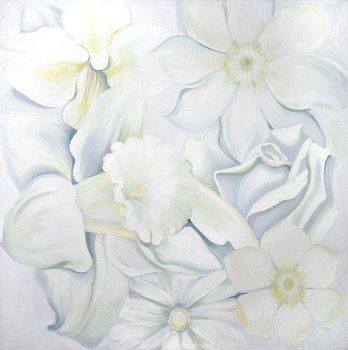 Lowell Nesbitt, White Monochrome Flowers, Acrylic on canvas, 26 x 26 in. (66.0 x 66.0 cm), Courtesy of Mr. Charles Revson, Greenwich, Connecticut