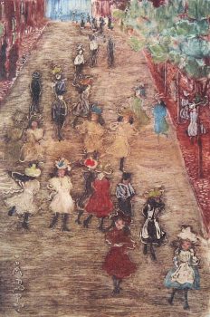Maurice Prendergast, Children in Street, Print of monotype, framed: 14 3/4 × 12 1/2in. (37.5 × 31.8cm)
unframed: 8 5/8 × 5 3/4in. (21.9 × 14.6cm), Collection of Art in Embassies, Washington, D.C.; Gift of Daniel Terra